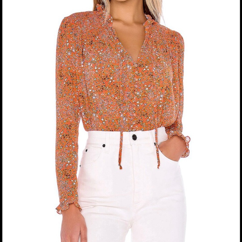 Sold out sold.       Free People LELA blouse in CORAL COMBO - Picture 2 of 12